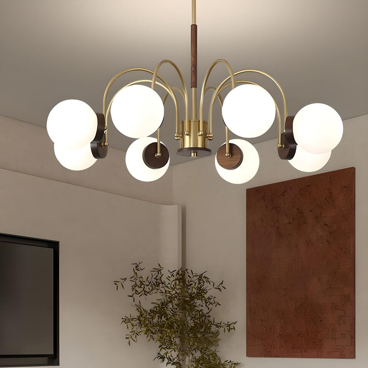 Modern Brass Globe 6-Light Chandelier Adjustable Height Image - 3