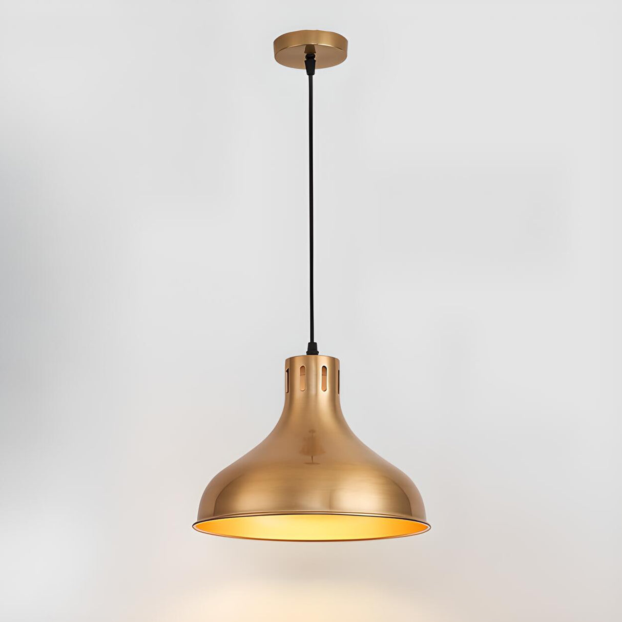 Modern Brass Gold Finish Dome Metal Pendant Lights Set Image - 21