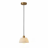 Modern Brass Metal Bowl Stone Pendant Light Set Image - 1