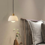 Modern Brass Metal Bowl Stone Pendant Light Set Image - 13