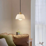 Modern Brass Metal Bowl Stone Pendant Light Set Image - 3