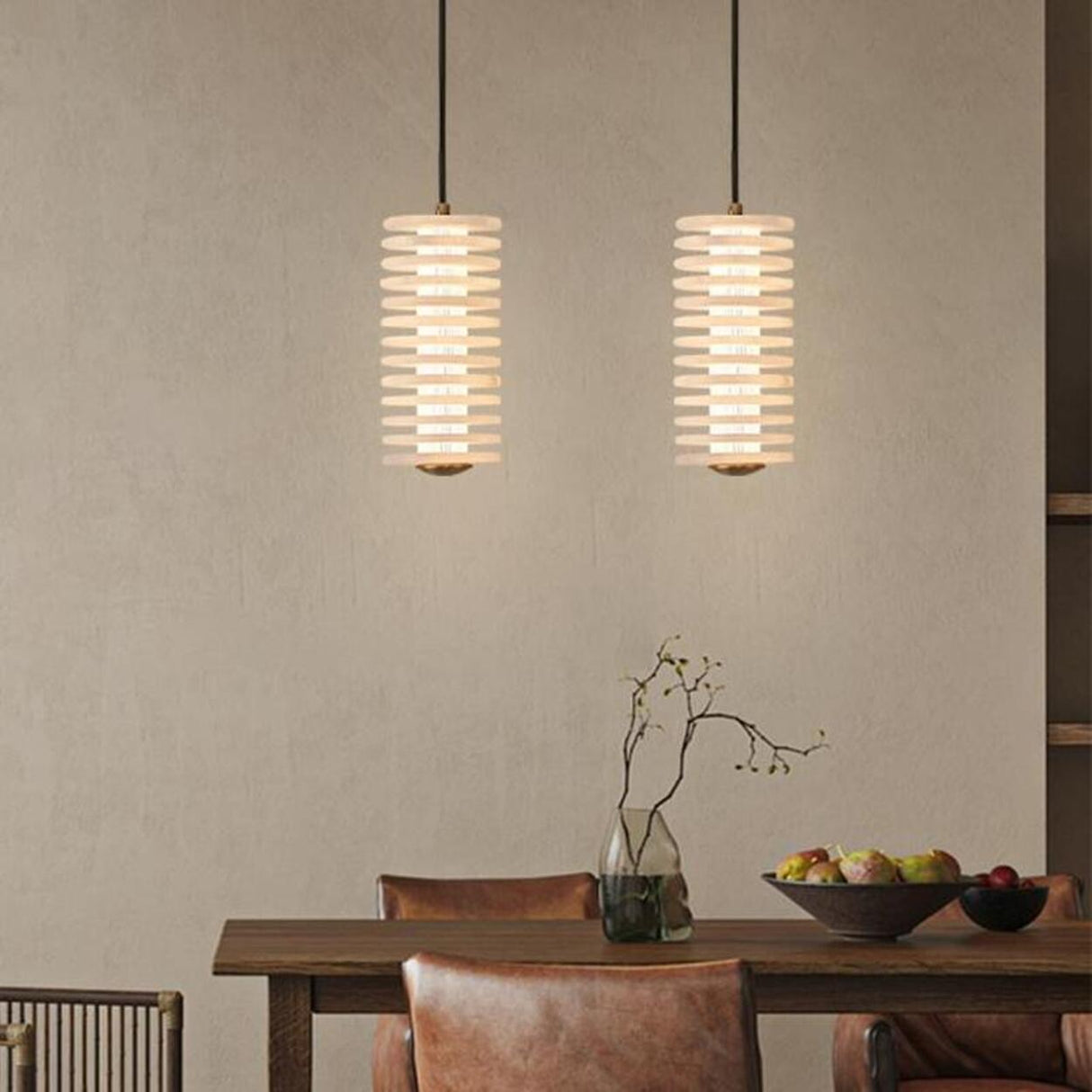 Modern Brass Metal Bowl Stone Pendant Light Set Image - 4