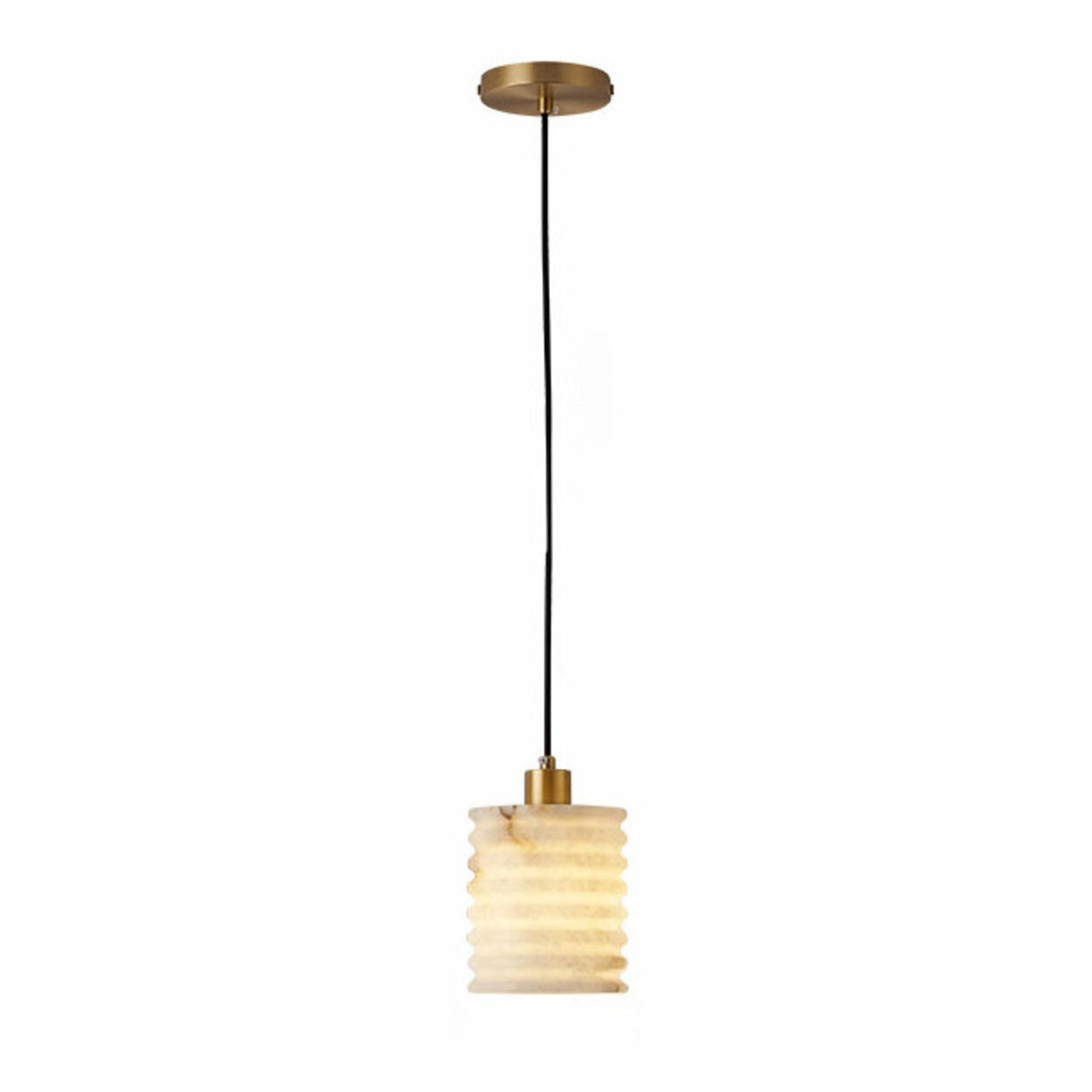 Modern Brass Metal Bowl Stone Pendant Light Set Image - 6