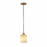 Modern Brass Metal Bowl Stone Pendant Light Set Image - 6