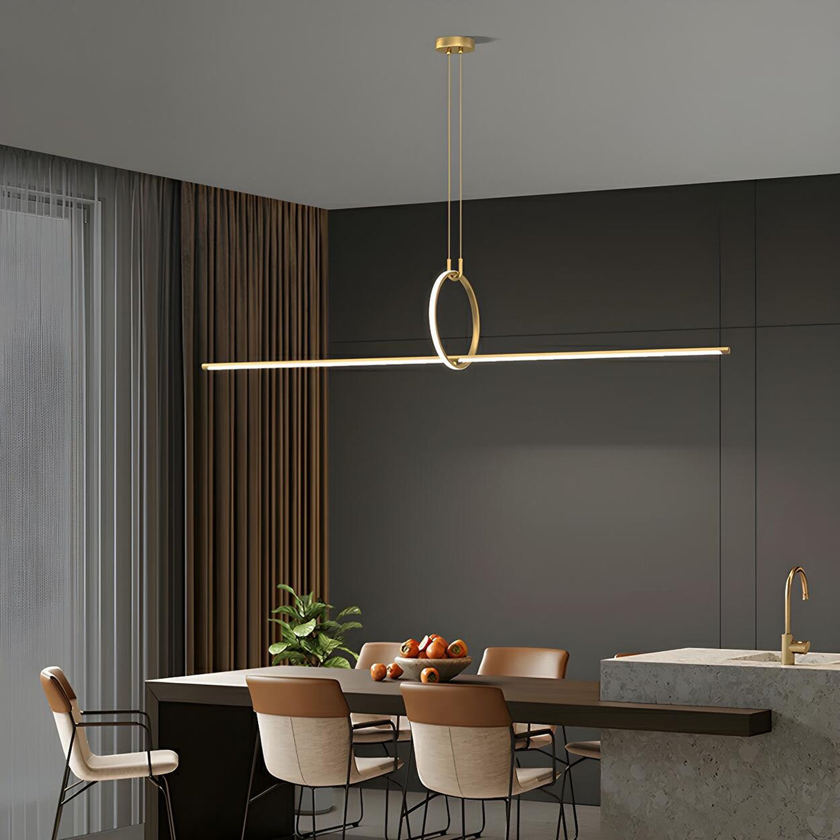 Modern Brass Ring and Linear Kitchen Island Light  Image - 1