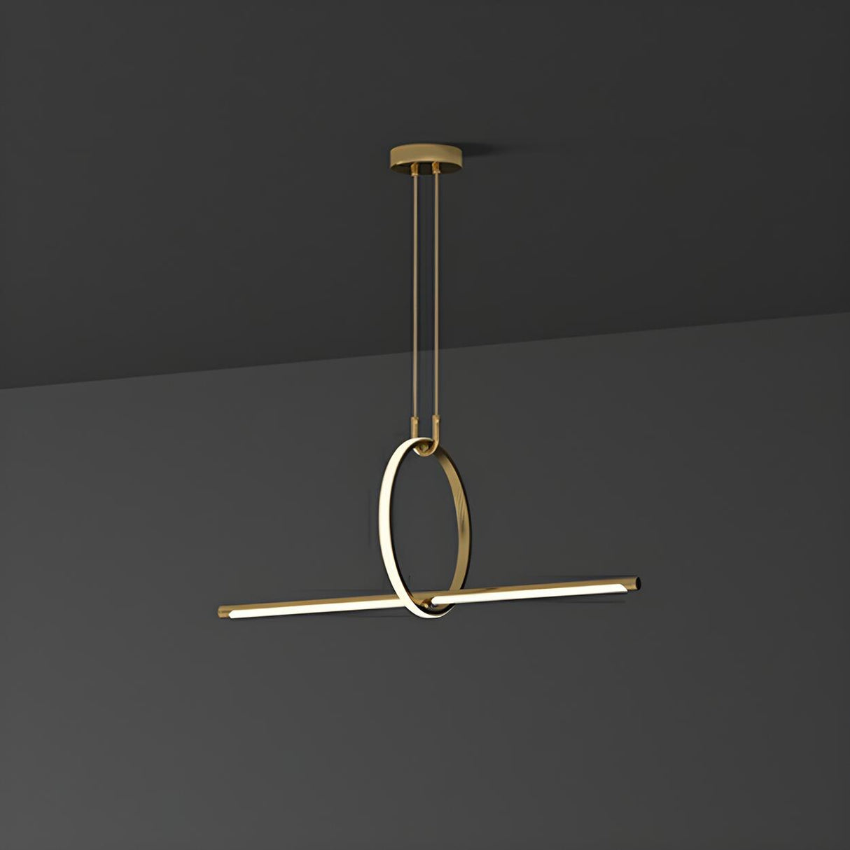 Modern Brass Ring and Linear Kitchen Island Light  Image - 6