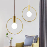 Modern Brass Ring White Glass Globe Kitchen Pendant Light Image - 2