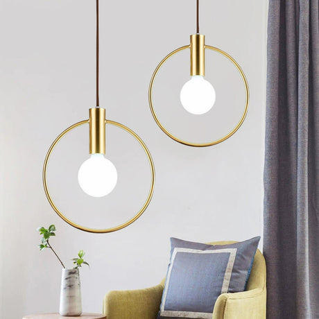 Modern Brass Ring White Glass Globe Kitchen Pendant Light Image - 2