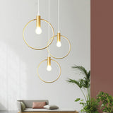 Modern Brass Ring White Glass Globe Kitchen Pendant Light Image - 6