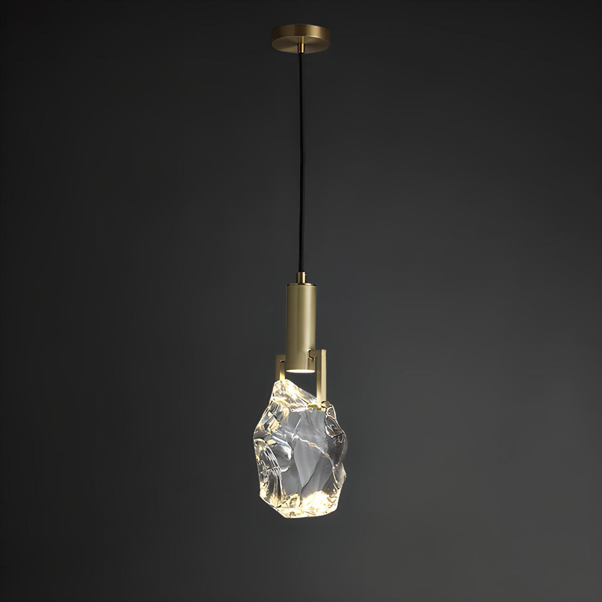 Modern Brass Rock Clear Crystal Pendant LIght Image - 2