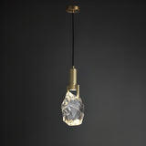 Modern Brass Rock Clear Crystal Pendant LIght Image - 2