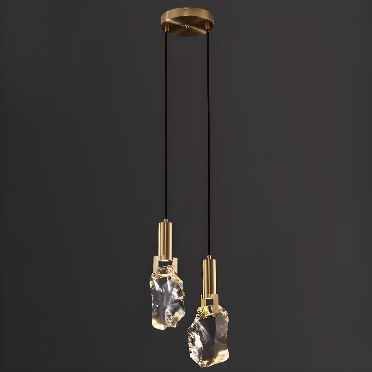 Modern Brass Rock Clear Crystal Pendant LIght Image - 3