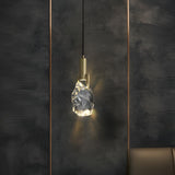 Modern Brass Rock Clear Crystal Pendant LIght Image - 5