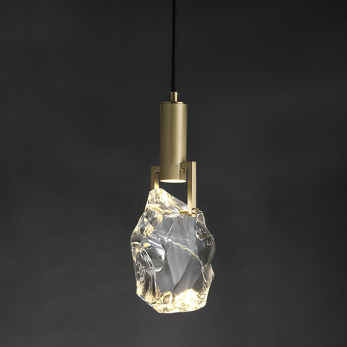 Modern Brass Rock Clear Crystal Pendant LIght Image - 8