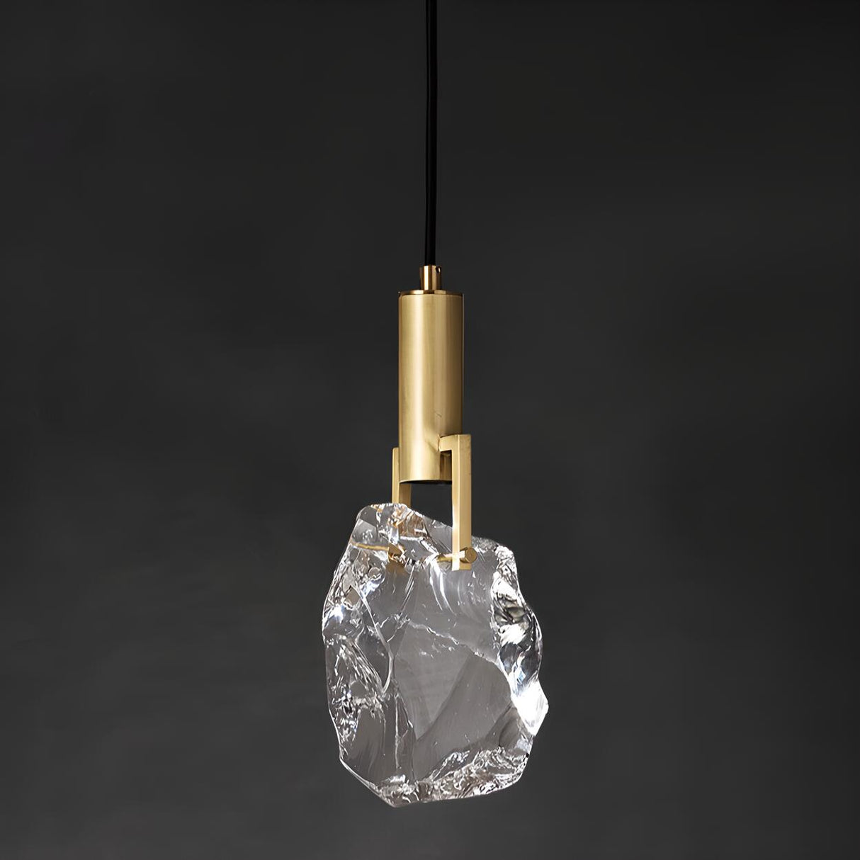 Modern Brass Rock Clear Crystal Pendant LIght Image - 9