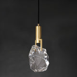 Modern Brass Rock Clear Crystal Pendant LIght Image - 9