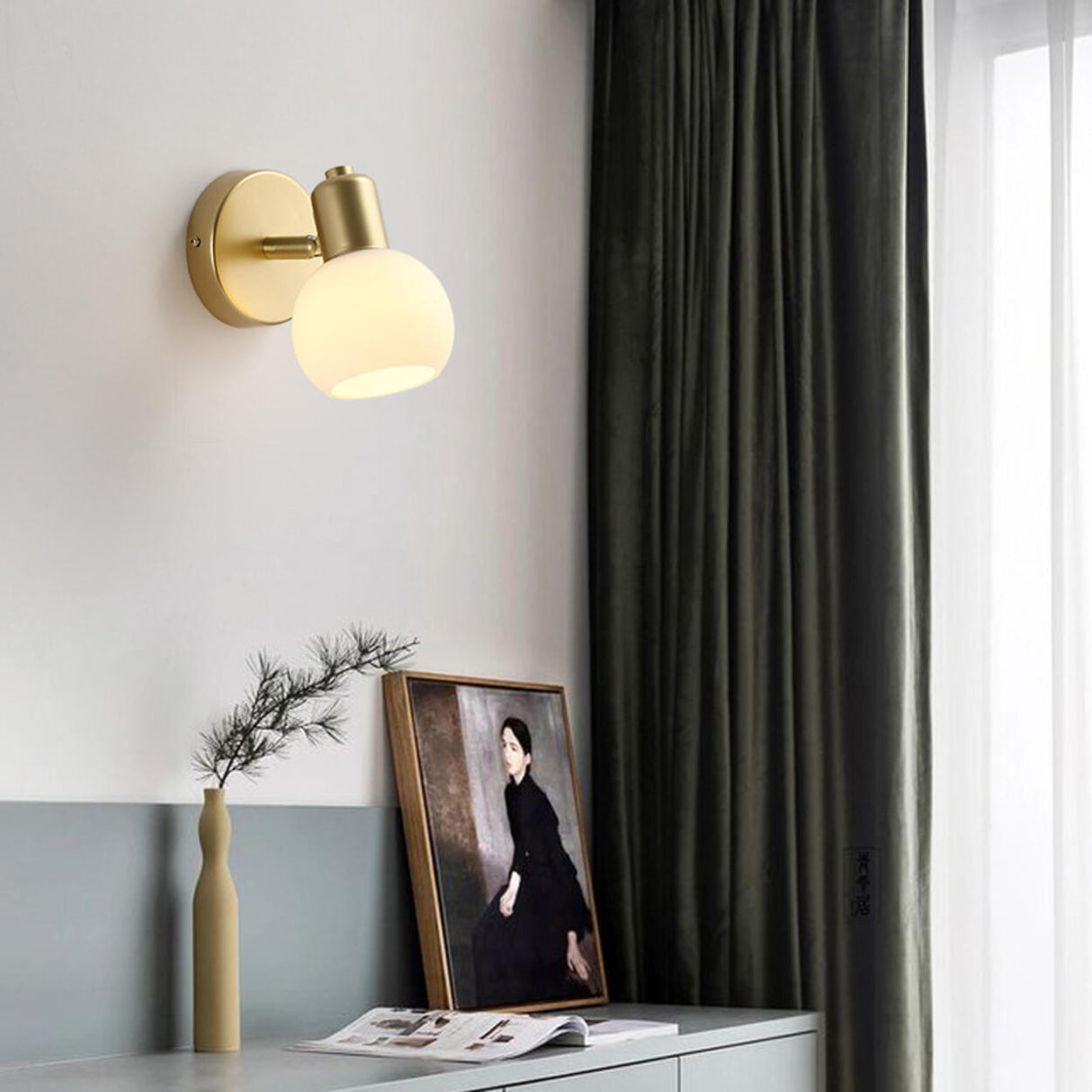 Modern Brass Round White Wall Sconce Light Image - 2