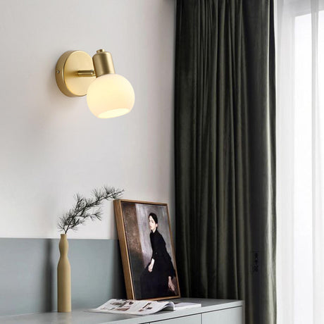 Modern Brass Round White Wall Sconce Light Image - 2