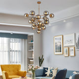 Modern Brass Smoke Gray Glass Globe Grape Shape Chandelier Image - 2