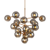 Modern Brass Smoke Gray Glass Globe Grape Shape Chandelier Image - 3