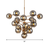 Modern Brass Smoke Gray Glass Globe Grape Shape Chandelier Image - 4