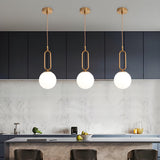 Modern Brass White Glass Globe Kitchen Island Pendant Light Image - 1