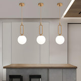 Modern Brass White Glass Globe Kitchen Island Pendant Light Image - 13