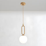 Modern Brass White Glass Globe Kitchen Island Pendant Light Image - 2