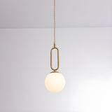 Modern Brass White Glass Globe Kitchen Island Pendant Light Image - 7