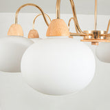 Modern Brass Wood Round Dome Milk Glass Chandelier Image - 16