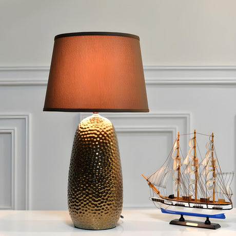 Modern Brown Fabric Textured Finish Ceramic Table Lamp Image - 1