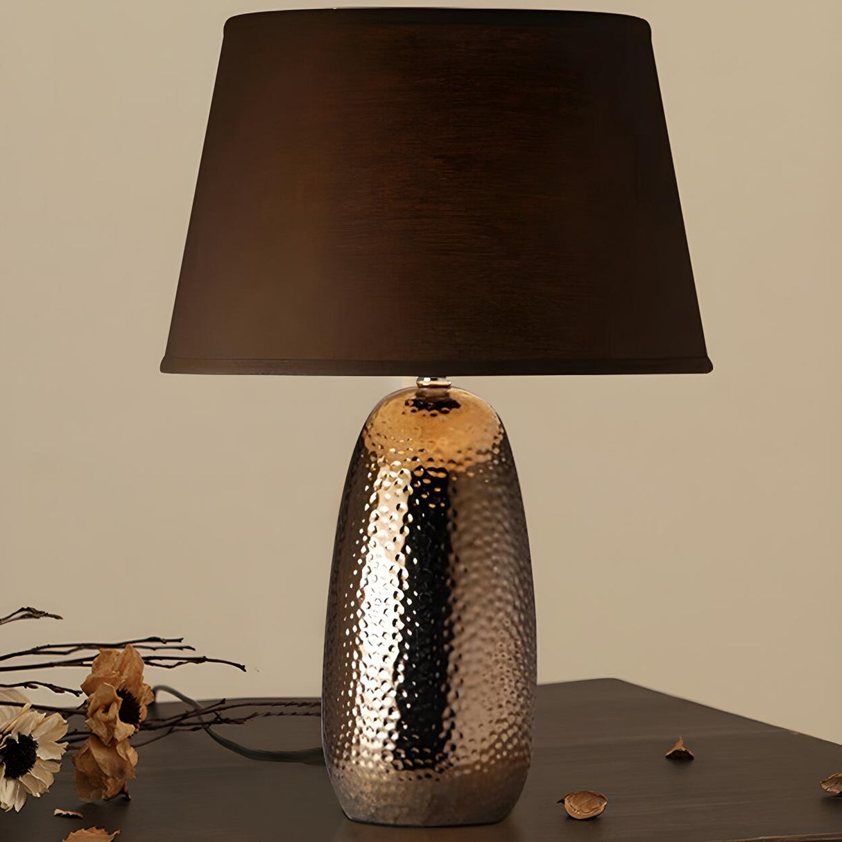 Modern Brown Fabric Textured Finish Ceramic Table Lamp Image - 10