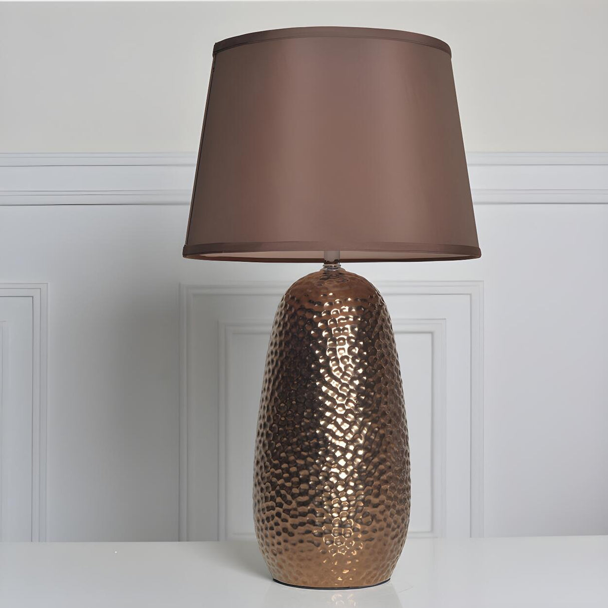 Modern Brown Fabric Textured Finish Ceramic Table Lamp Image - 2