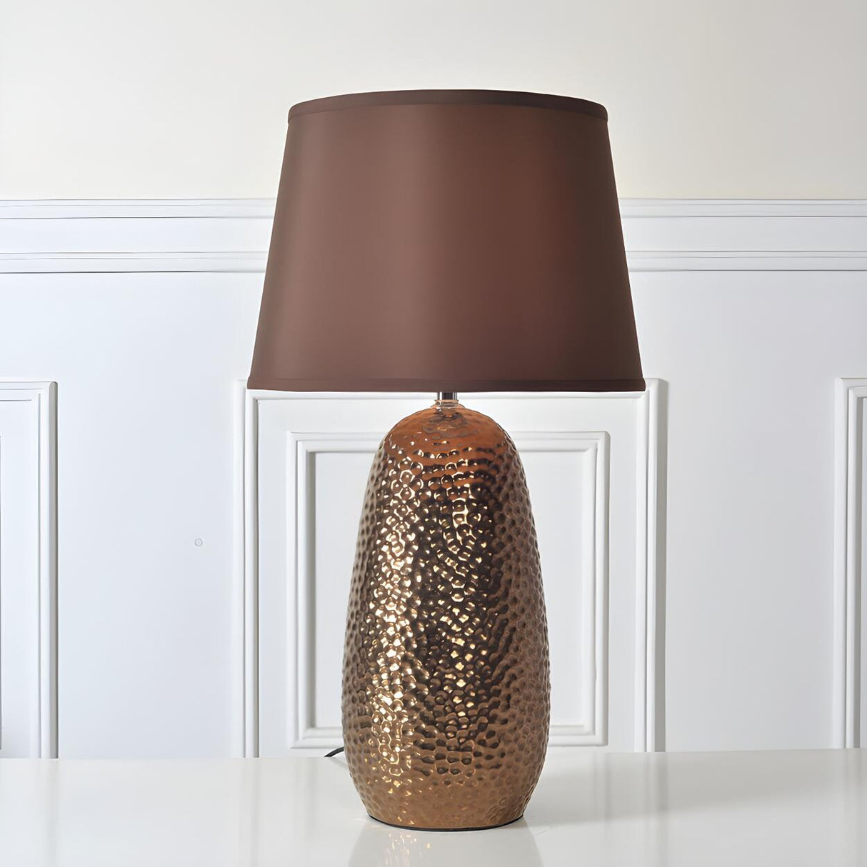 Modern Brown Fabric Textured Finish Ceramic Table Lamp Image - 3