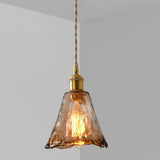 Modern Brown Geometric Glass Floral Wavy Pendant Light Image - 10