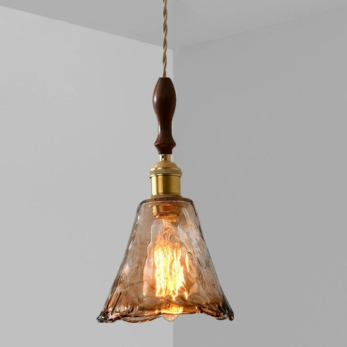 Modern Brown Geometric Glass Floral Wavy Pendant Light Image - 11