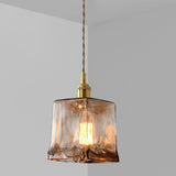 Modern Brown Geometric Glass Floral Wavy Pendant Light Image - 14