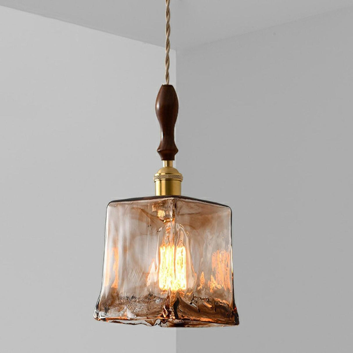 Modern Brown Geometric Glass Floral Wavy Pendant Light Image - 15