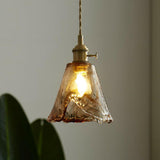 Modern Brown Geometric Glass Floral Wavy Pendant Light Image - 19