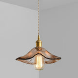 Modern Brown Geometric Glass Floral Wavy Pendant Light Image - 21