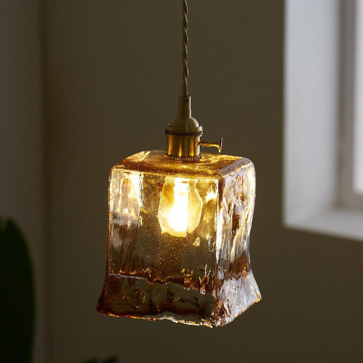 Modern Brown Geometric Glass Floral Wavy Pendant Light Image - 22