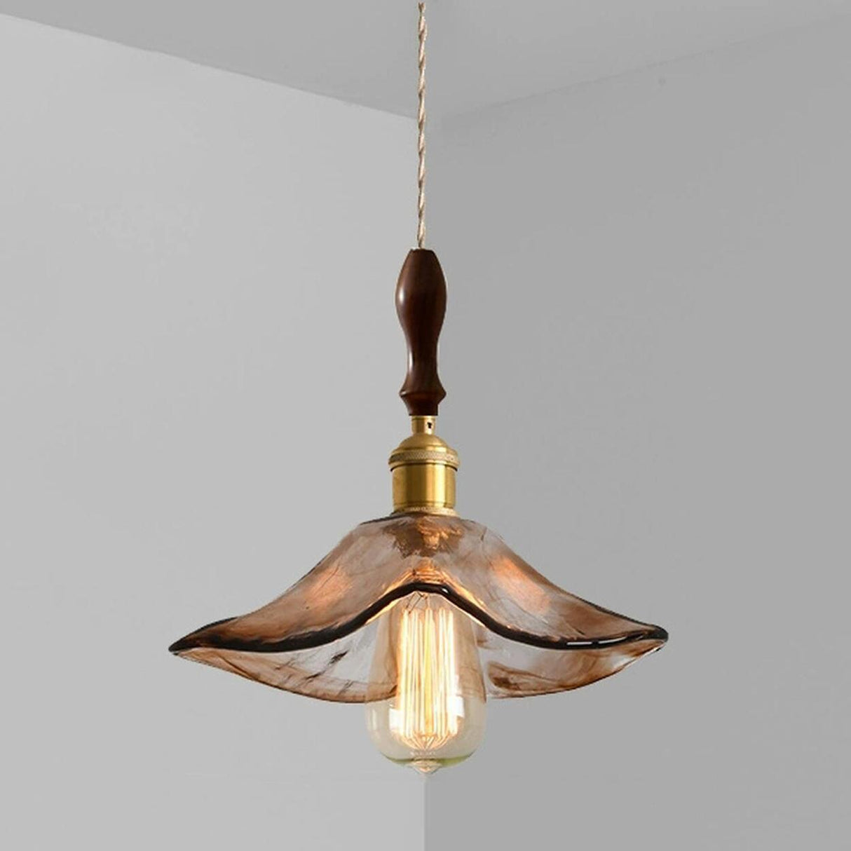 Modern Brown Geometric Glass Floral Wavy Pendant Light Image - 24