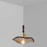 Modern Brown Geometric Glass Floral Wavy Pendant Light Image - 26