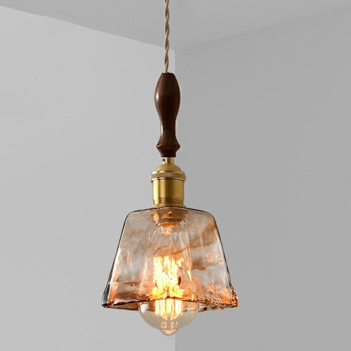 Modern Brown Geometric Glass Floral Wavy Pendant Light Image - 4