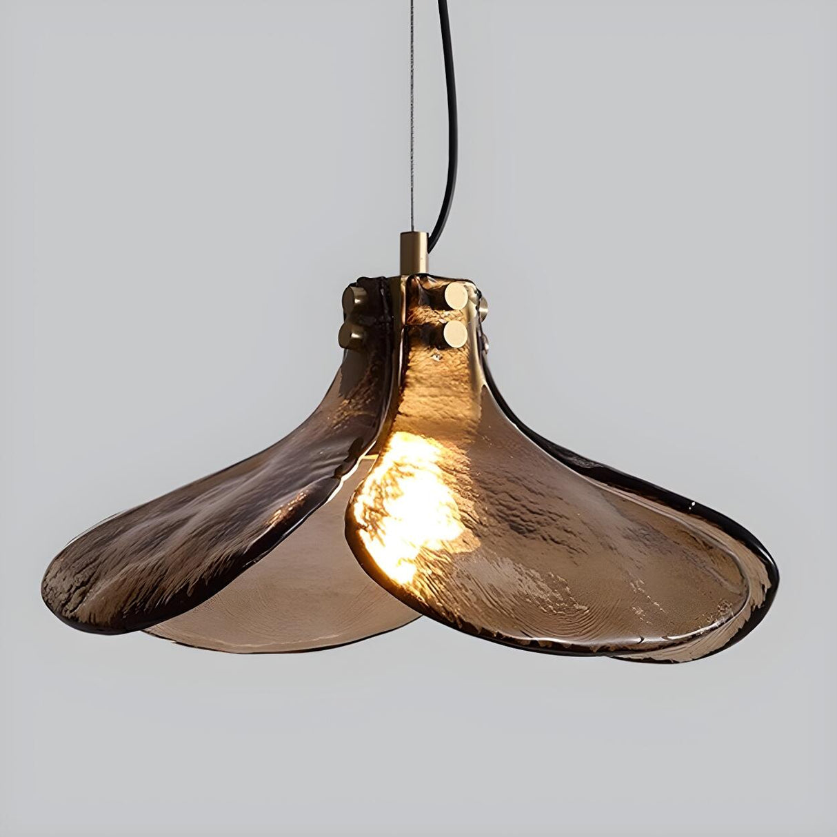 Modern Brown Glass Flower Adjustable Height Pendant Light Image - 4