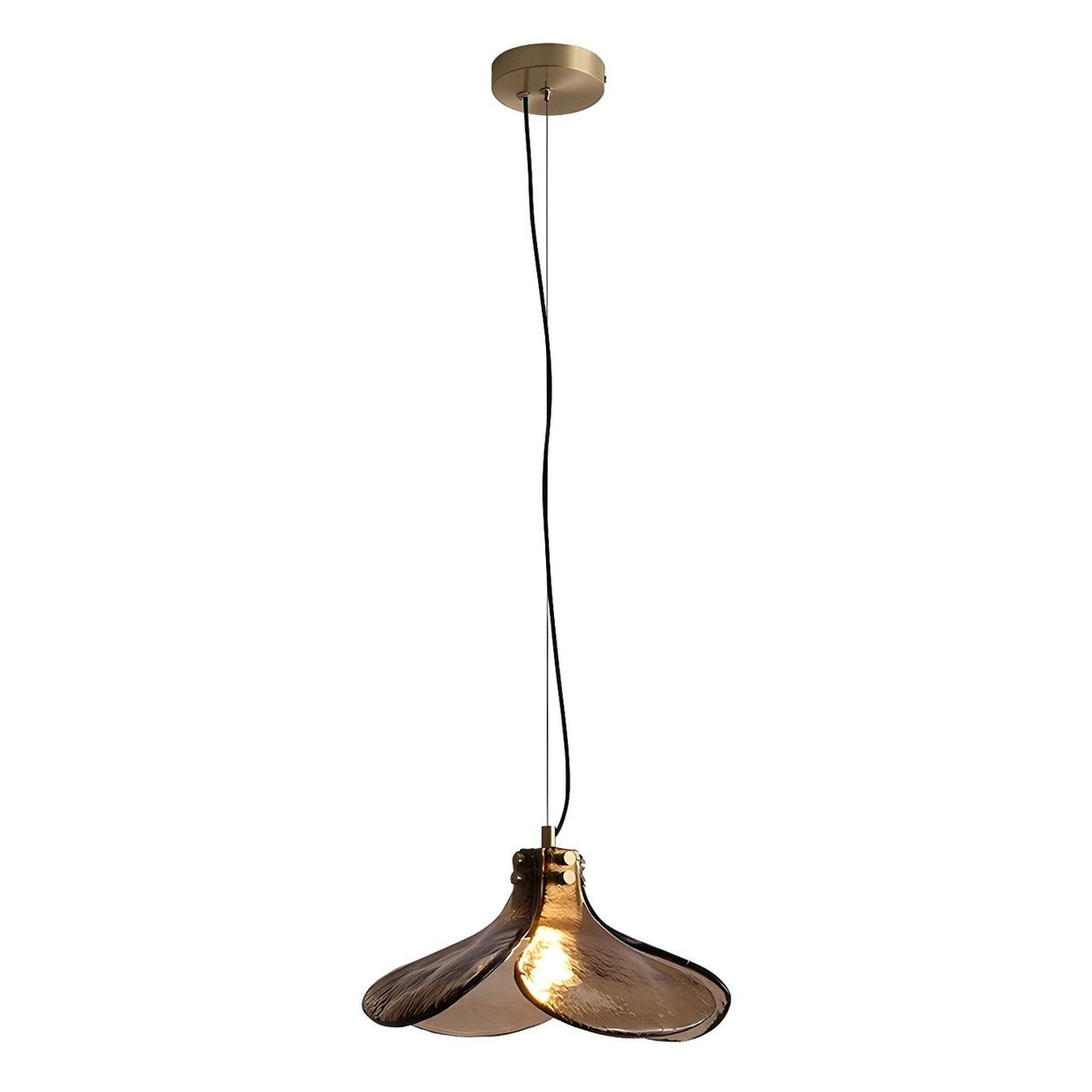 Modern Brown Glass Flower Adjustable Height Pendant Light Image - 5