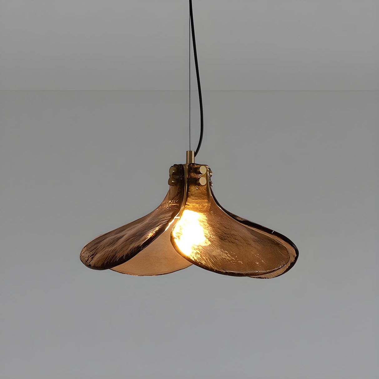 Modern Brown Glass Flower Adjustable Height Pendant Light Image - 6