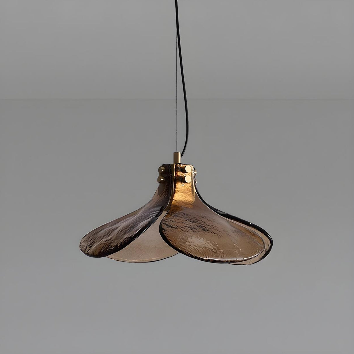 Modern Brown Glass Flower Adjustable Height Pendant Light Image - 7