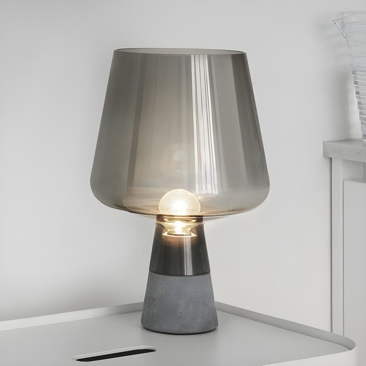 Modern Brown Glass Shade Cup Shade Bedroom Table Lamp Image - 1