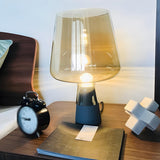 Modern Brown Glass Shade Cup Shade Bedroom Table Lamp Image - 14